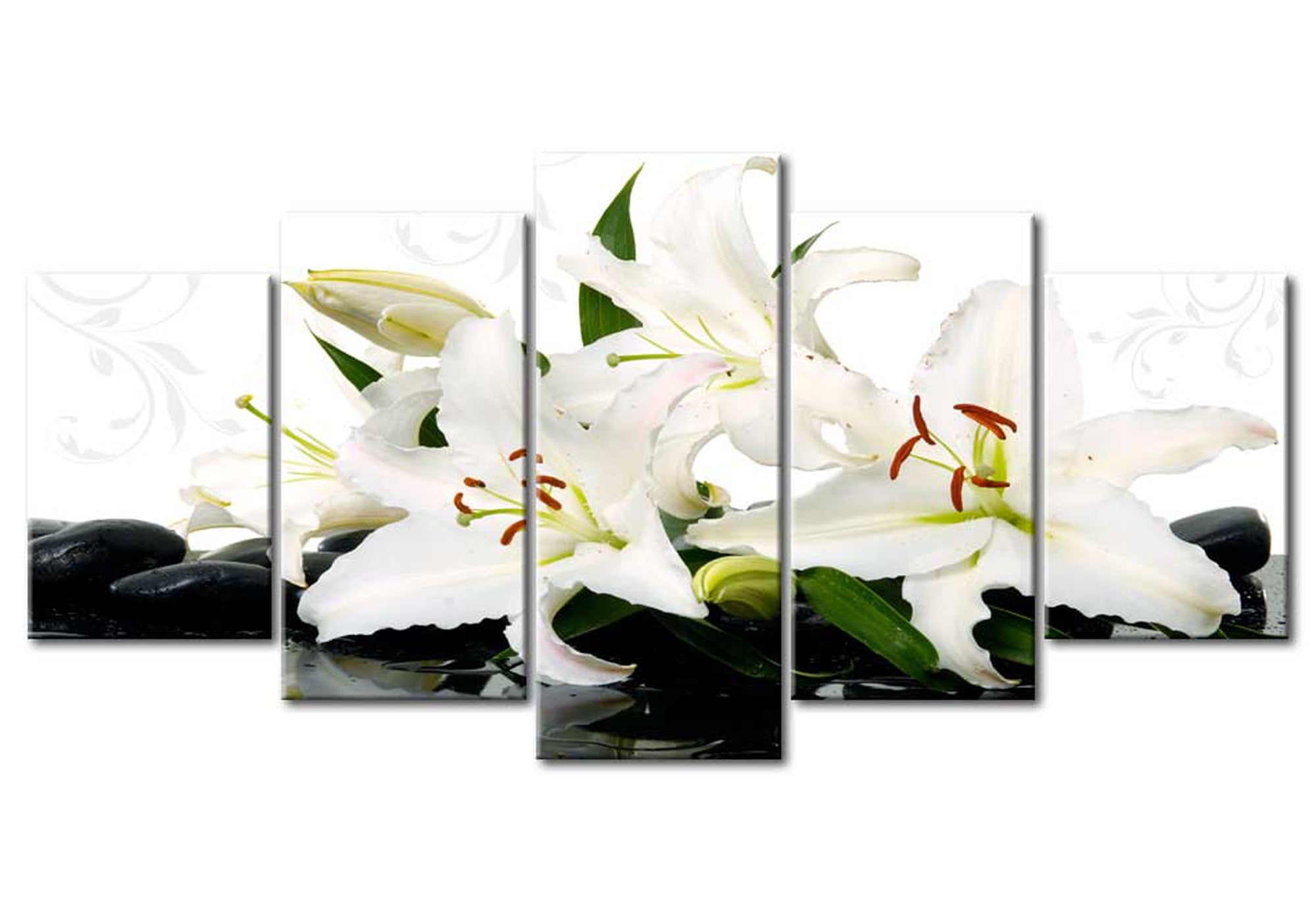 Wellness Canvas Wall Art - Lilies On Black Stones - 5 Pieces