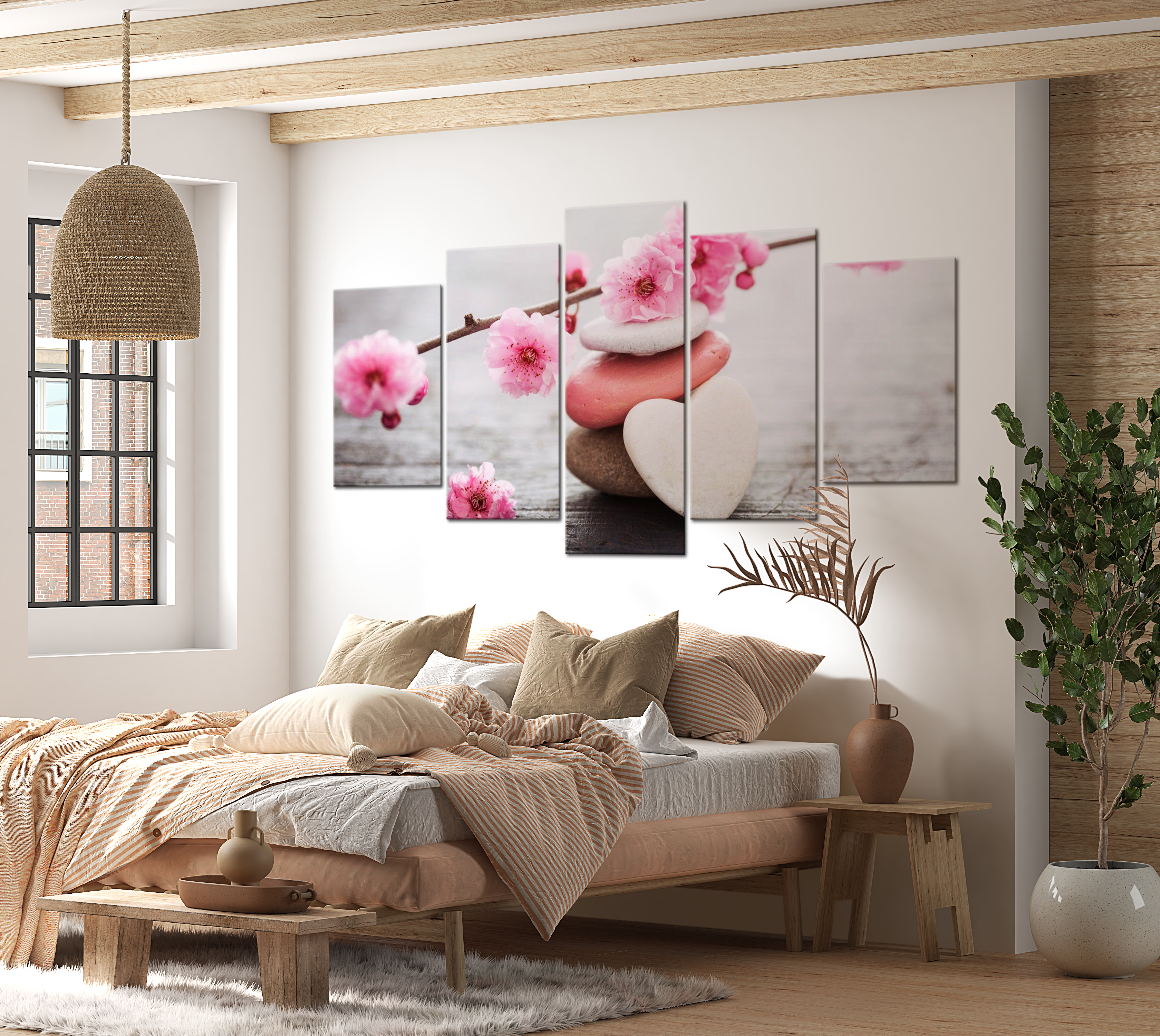 Stretched Canvas Zen Art - Zen Cherry Blossoms 40"Wx20"H