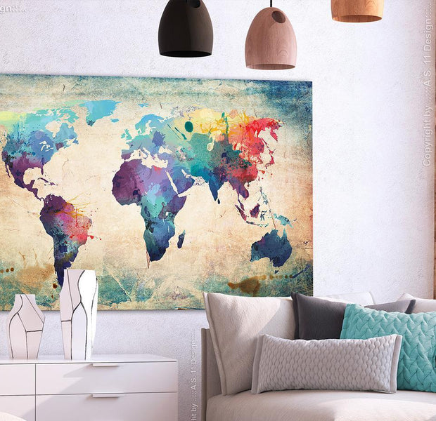 World Map Cork Pin Board - Artistic Watercolor World Map