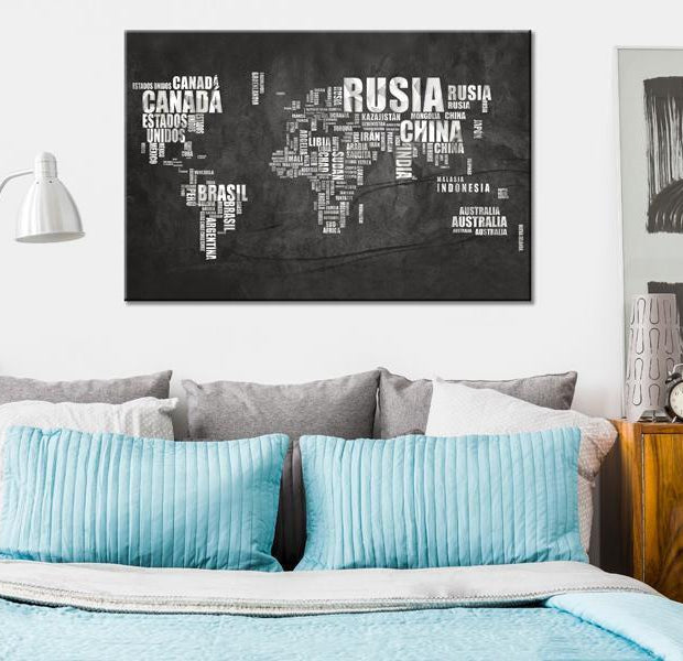 World Map Cork Pin Board - Spanish Geography