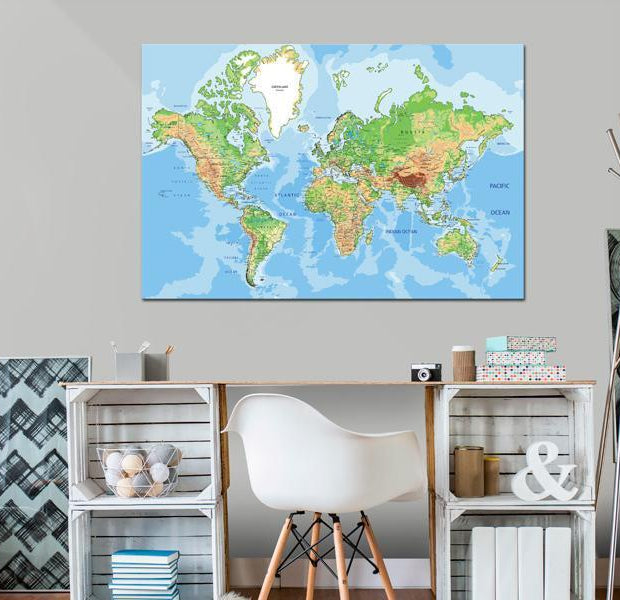 World Map Cork Pin Board - World Geography