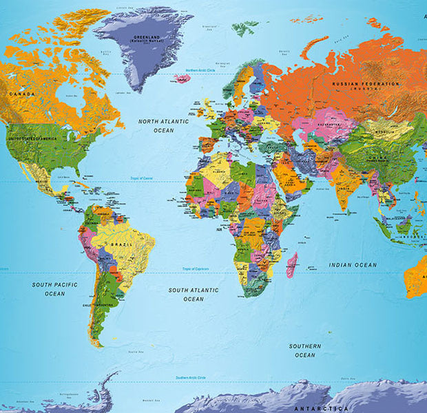 World Map Wallpaper Wall Mural - Colorful Geography