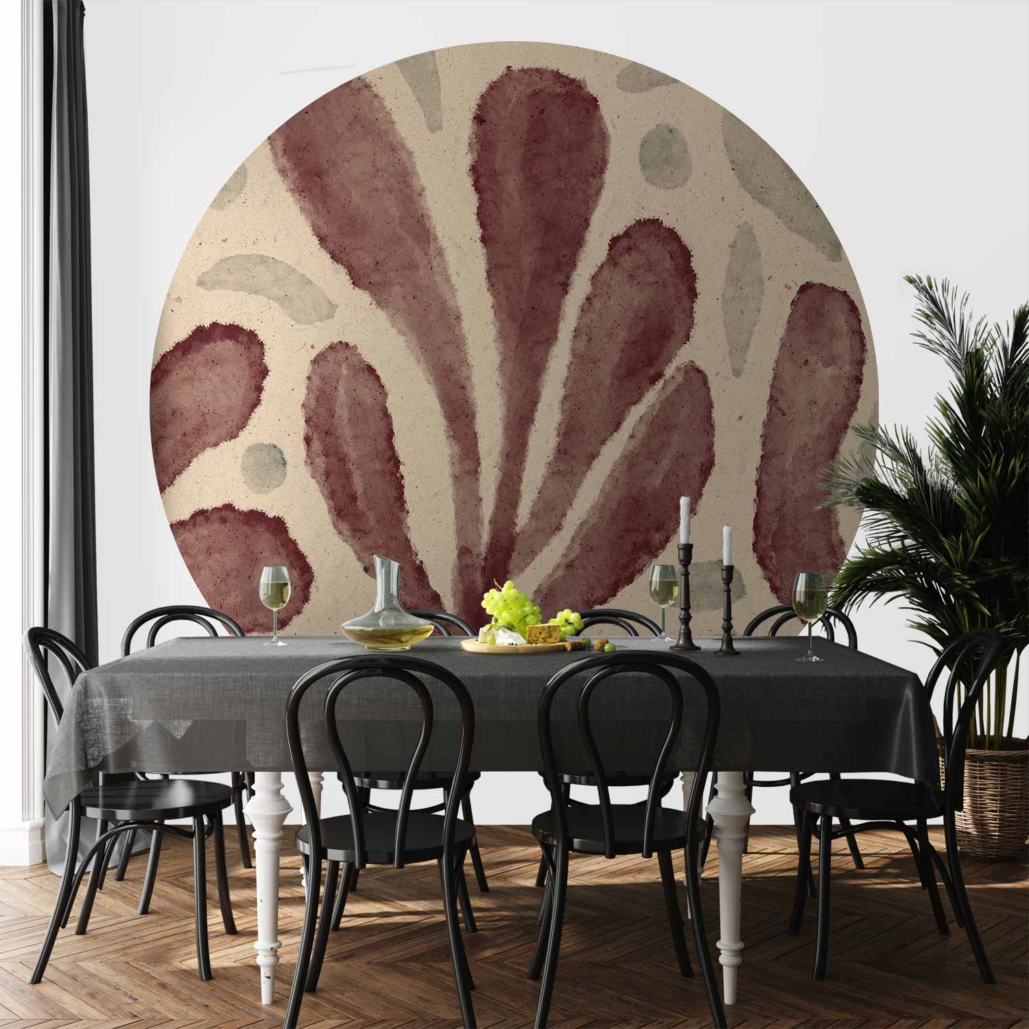 Round Abstract Wall Mural - Modern Earth Tones Inspired By Matisse
