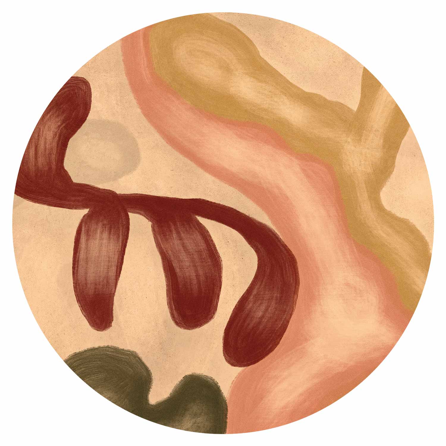 Round Abstract Wall Mural - Contemporary Terracotta Art