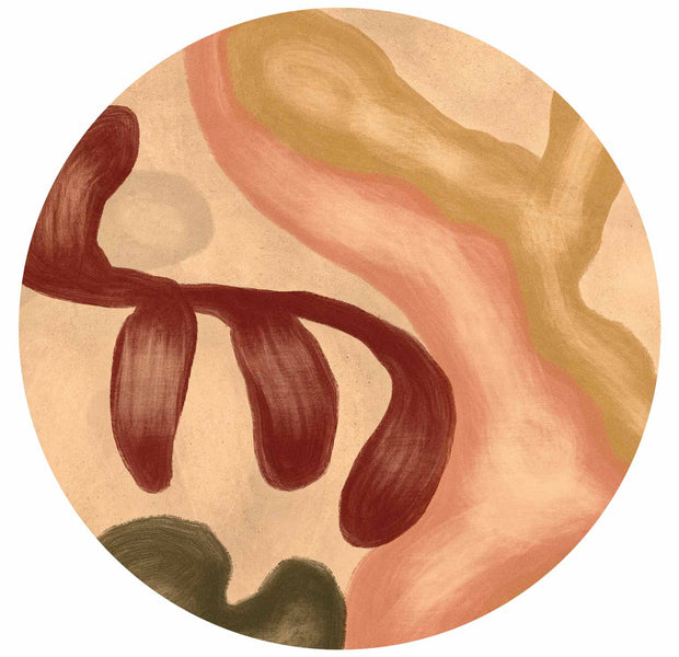 Round Abstract Wall Mural - Contemporary Terracotta Art