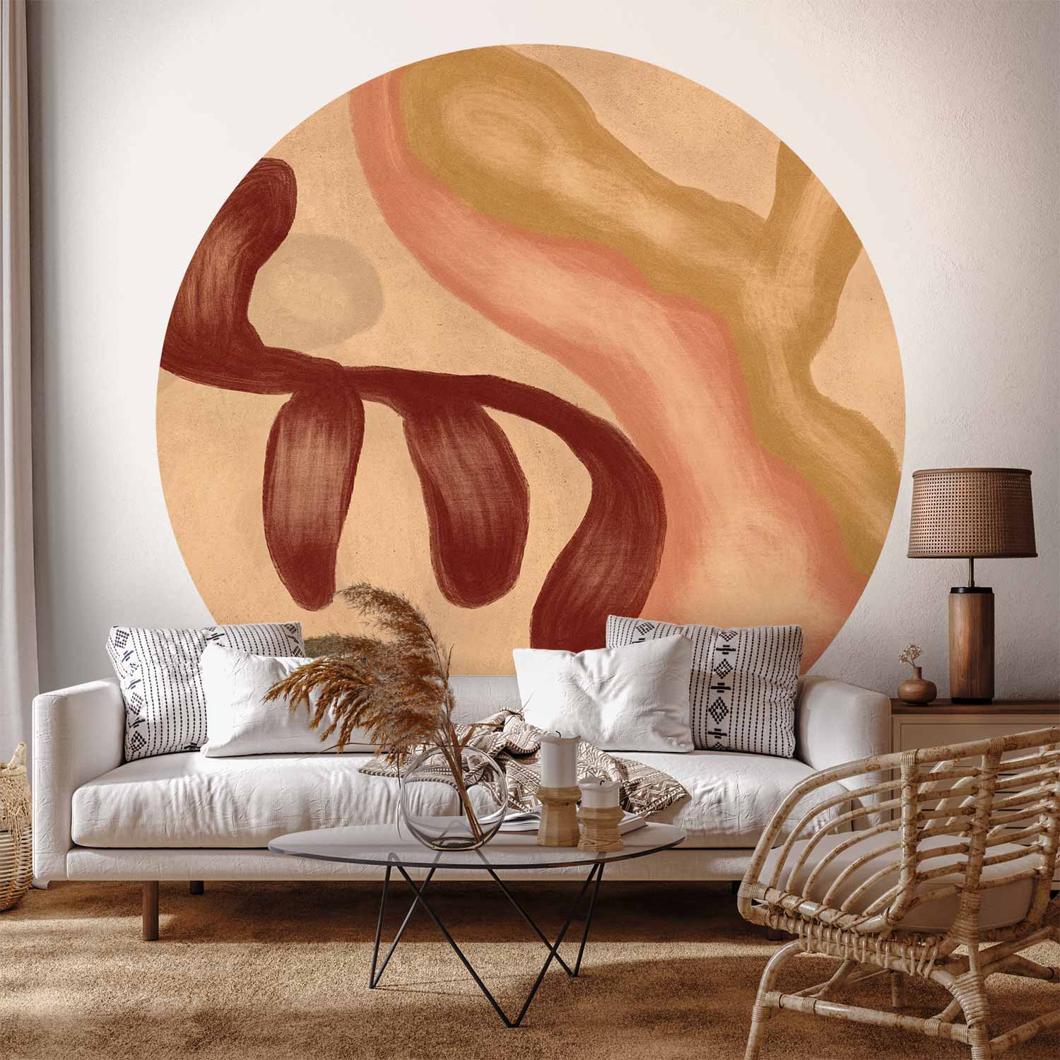 Round Abstract Wall Mural - Contemporary Terracotta Art