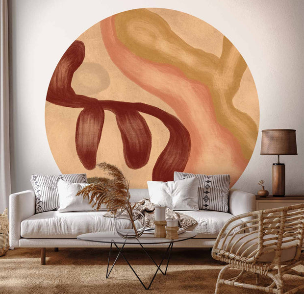 Round Abstract Wall Mural - Contemporary Terracotta Art