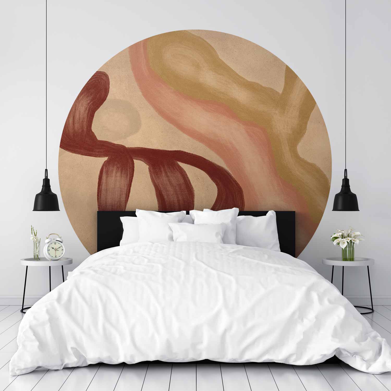 Round Abstract Wall Mural - Contemporary Terracotta Art
