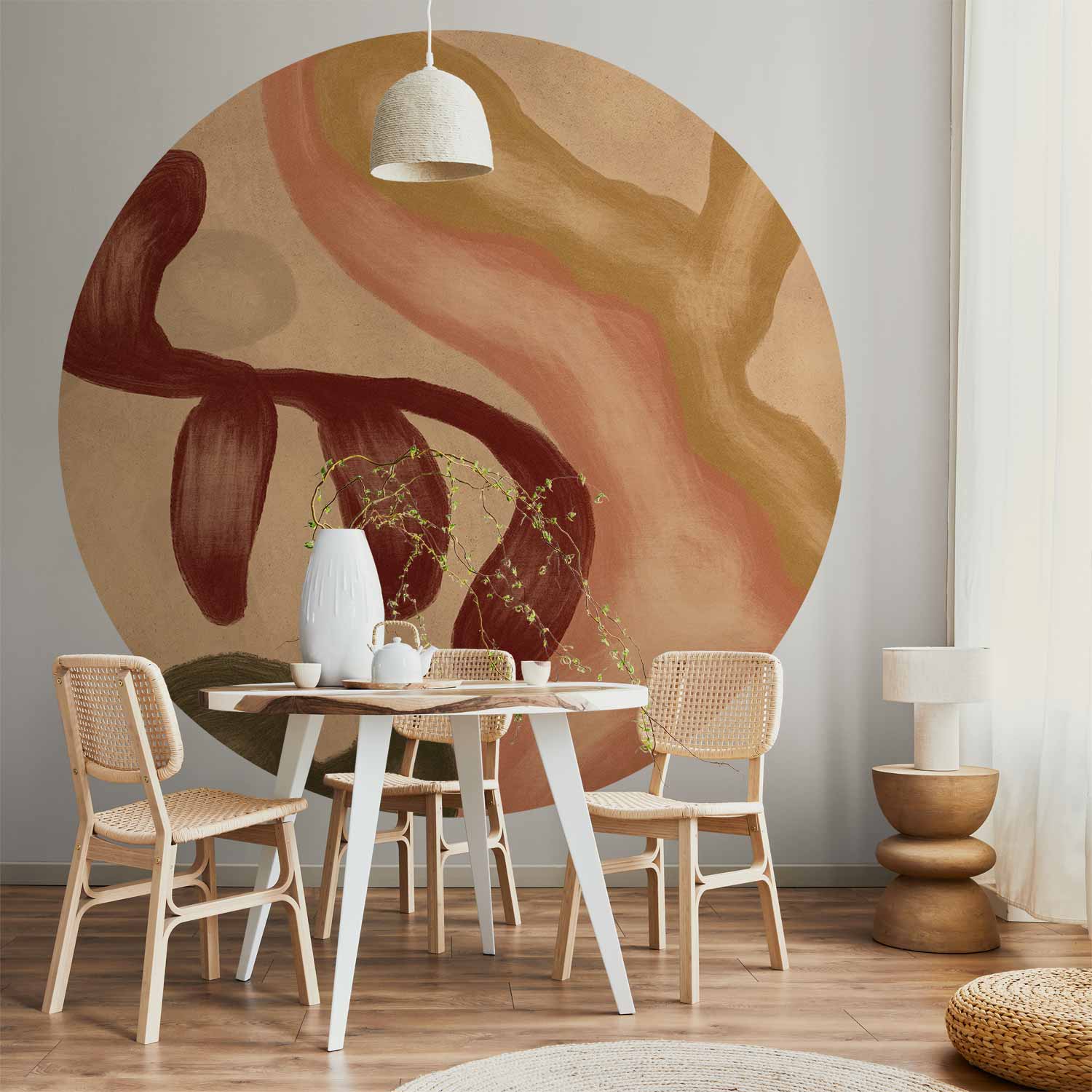Round Abstract Wall Mural - Contemporary Terracotta Art