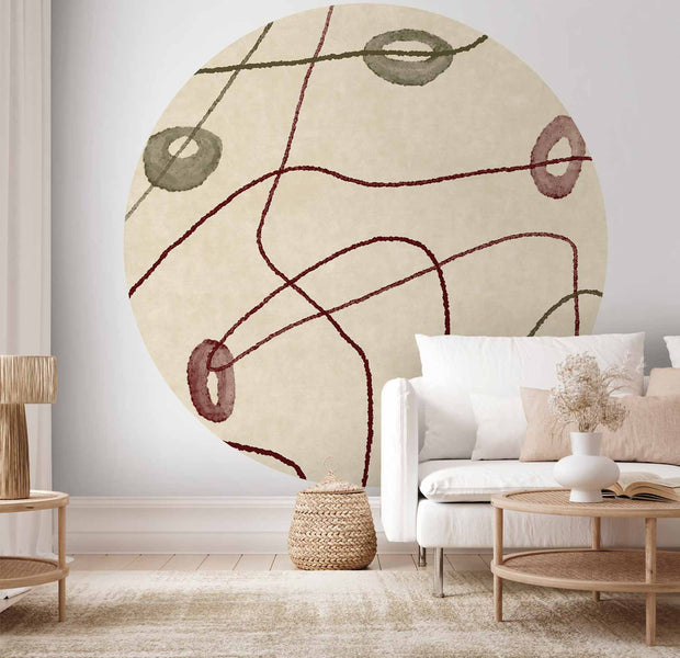 Round Abstract Wall Mural - Lines And Shapes