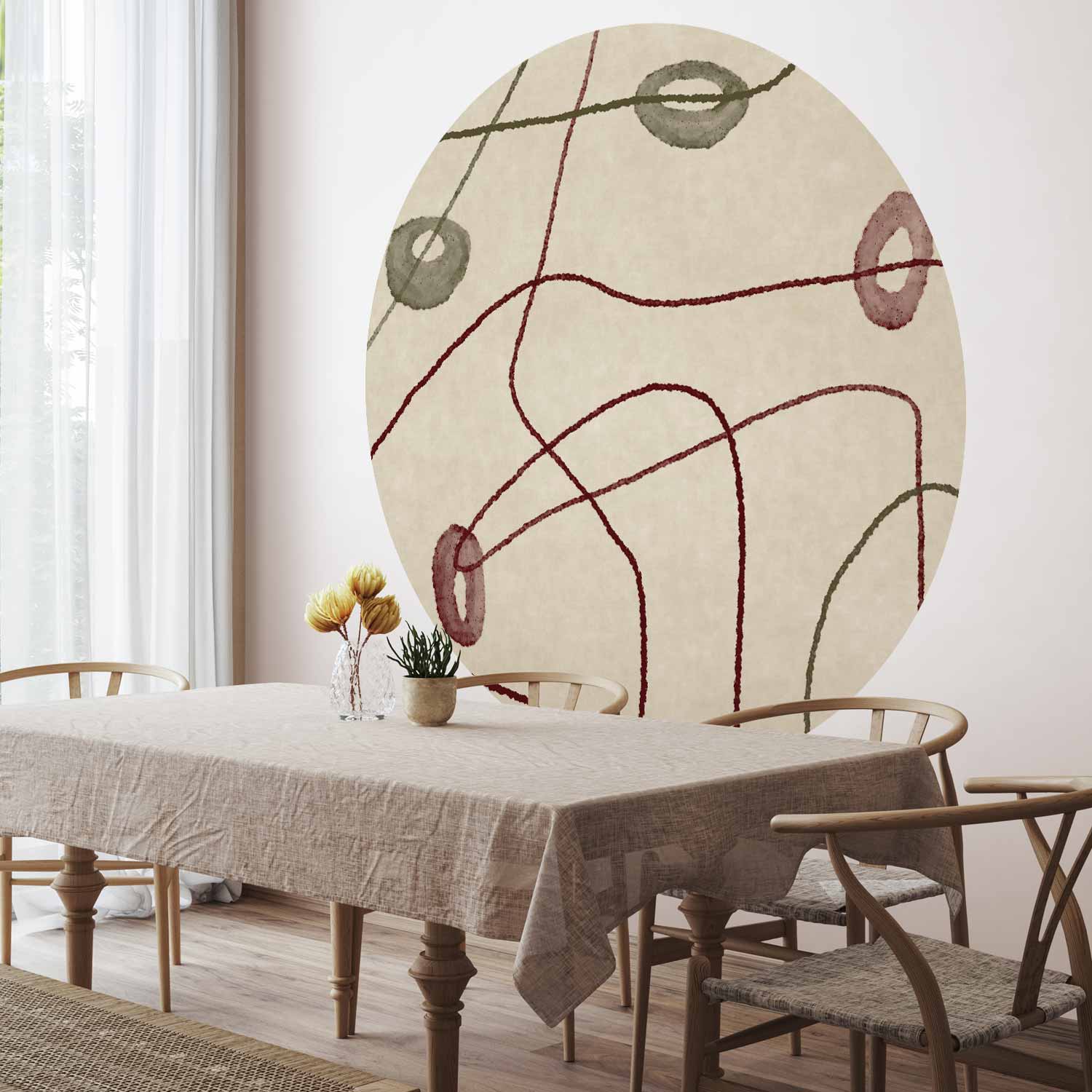 Round Abstract Wall Mural - Lines And Shapes