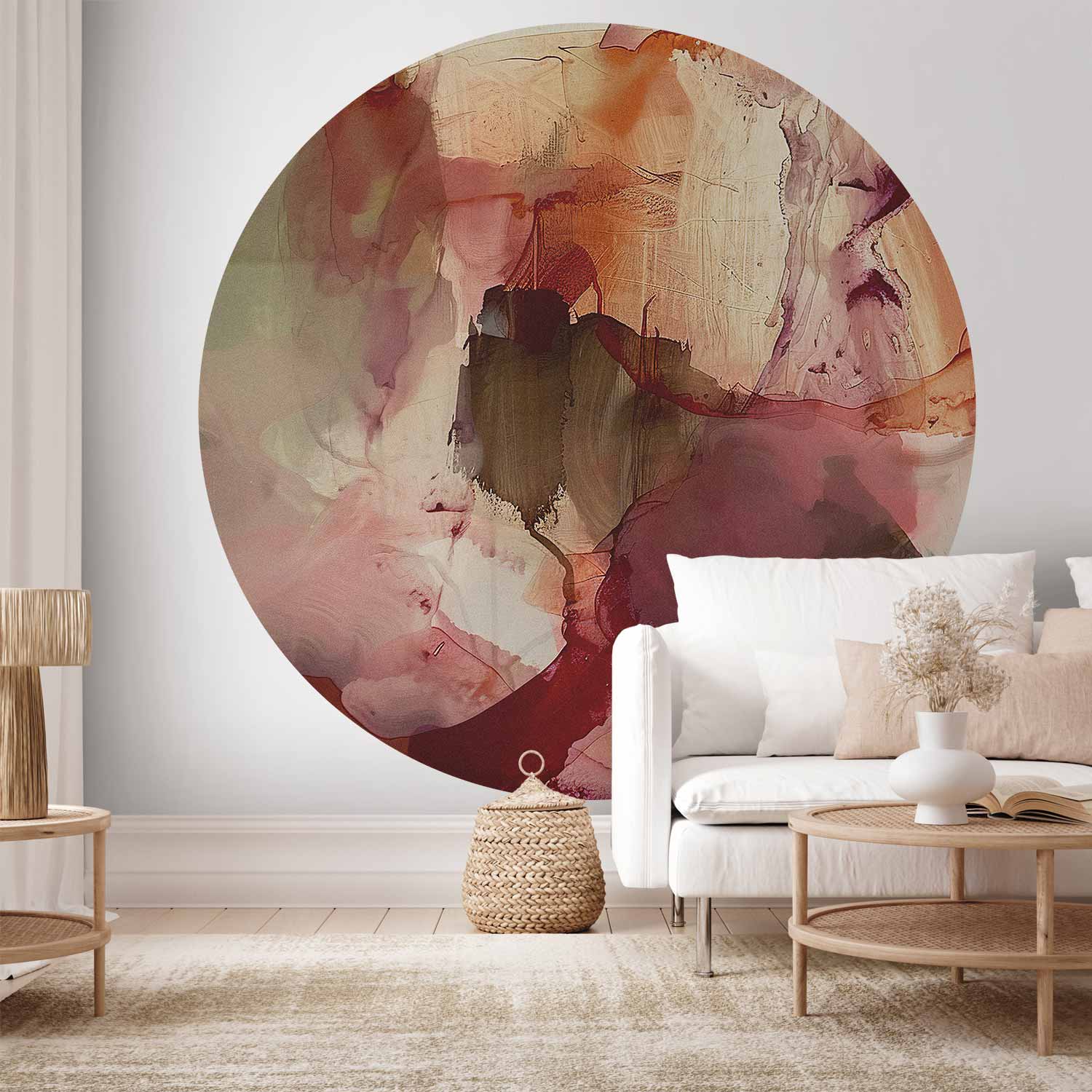 Round Abstract Wall Mural - Modern Terracotta Earth Tone Composition