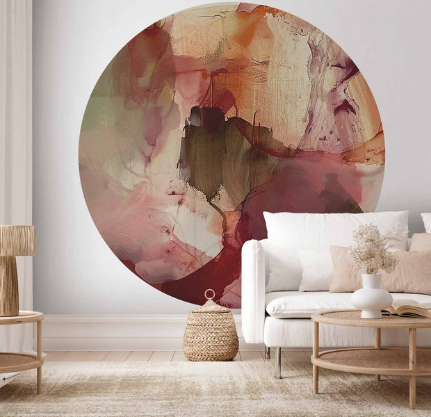 Round Abstract Wall Mural - Modern Terracotta Earth Tone Composition