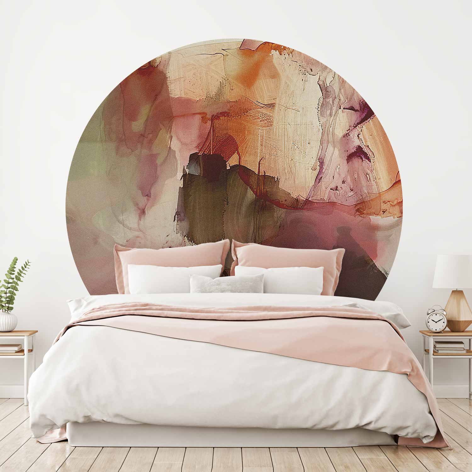 Round Abstract Wall Mural - Modern Terracotta Earth Tone Composition