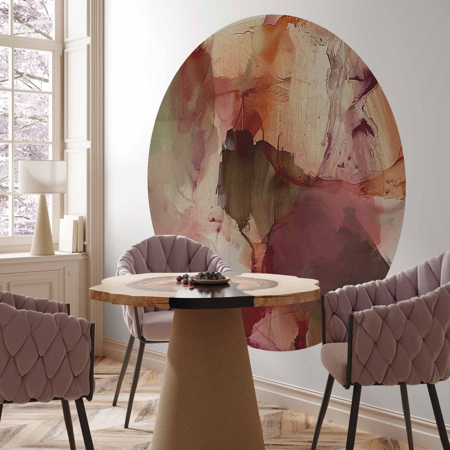 Round Abstract Wall Mural - Modern Terracotta Earth Tone Composition