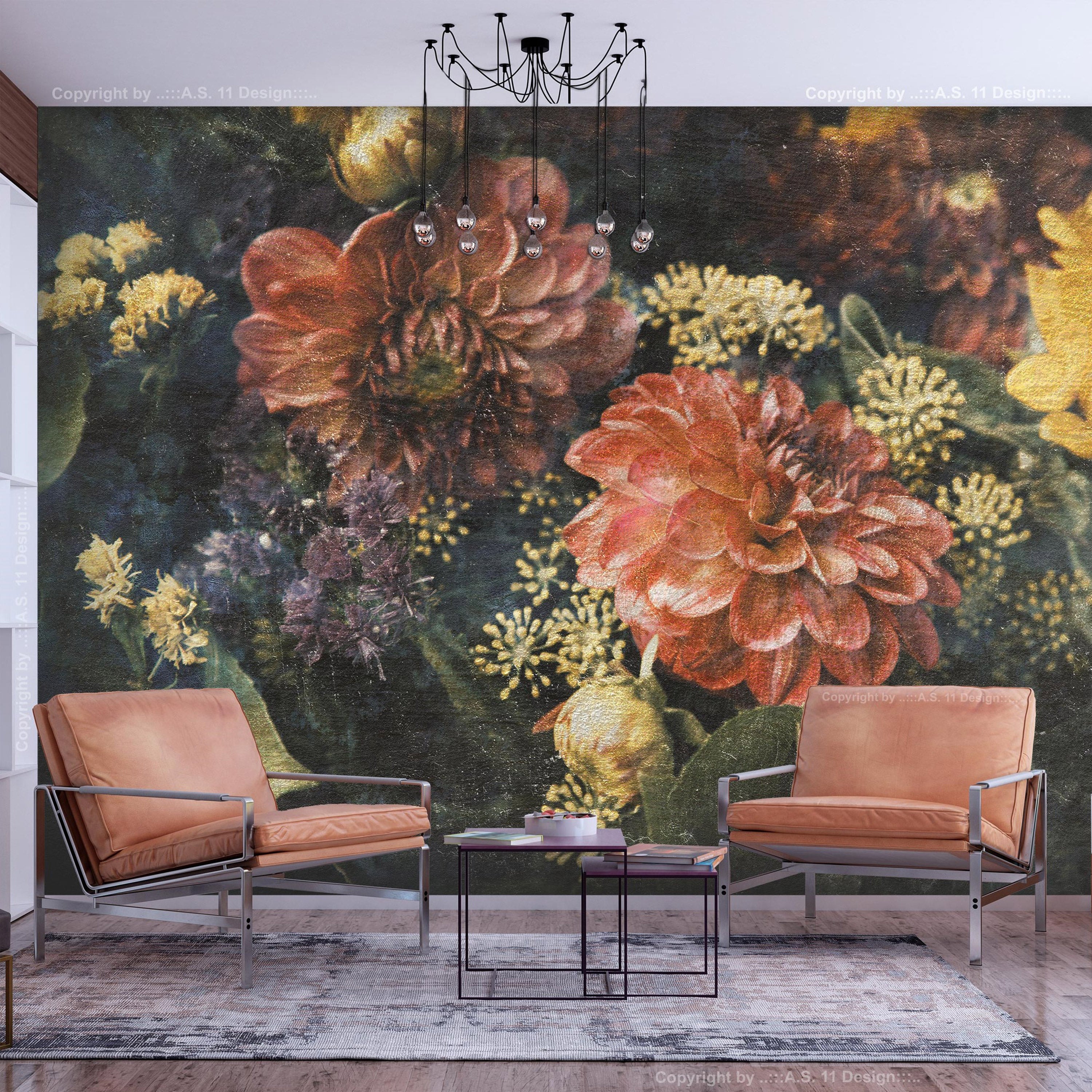 Floral Wallpaper Wall Mural - Retro Flowers