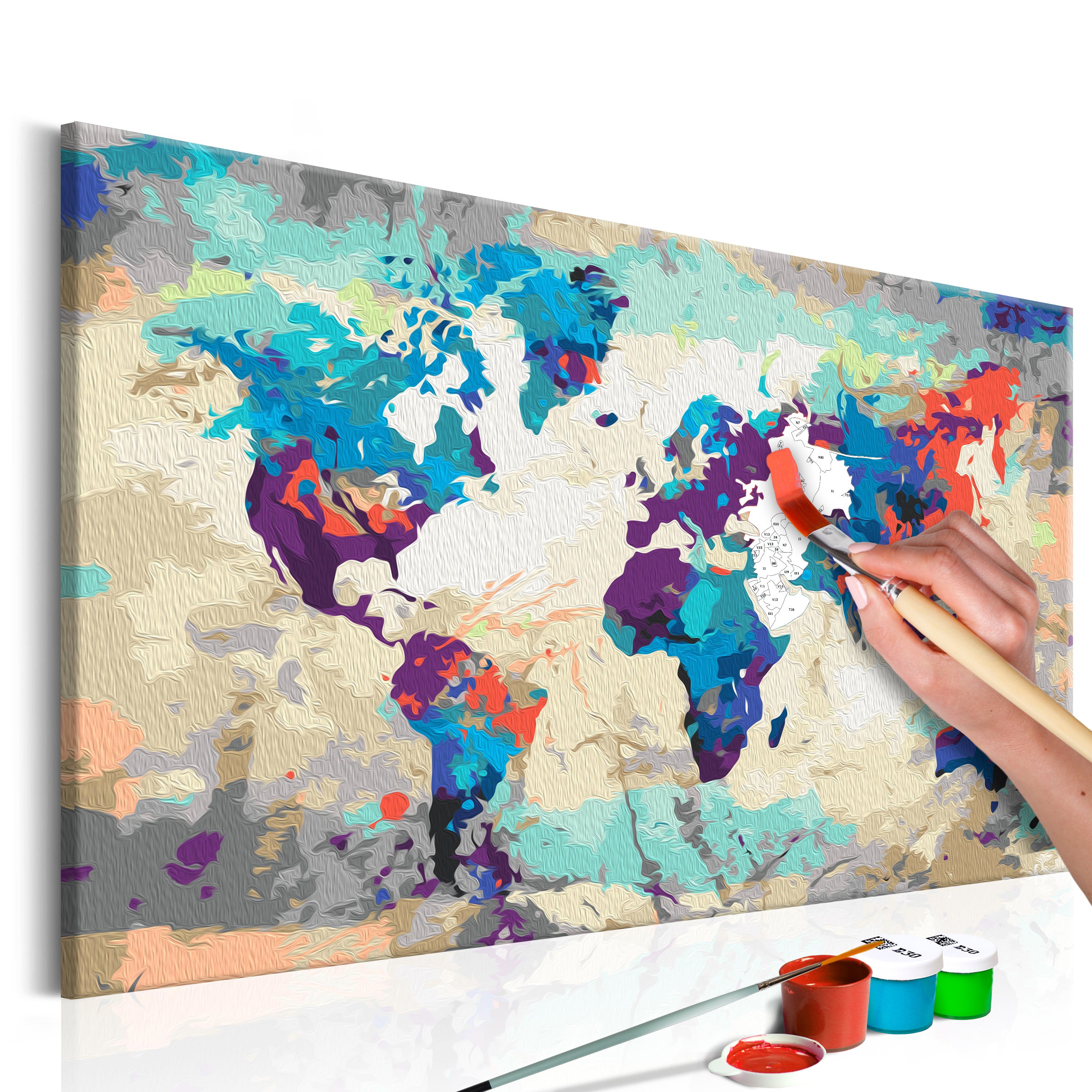 Paint By Numbers Kit - World Map Blue & Red