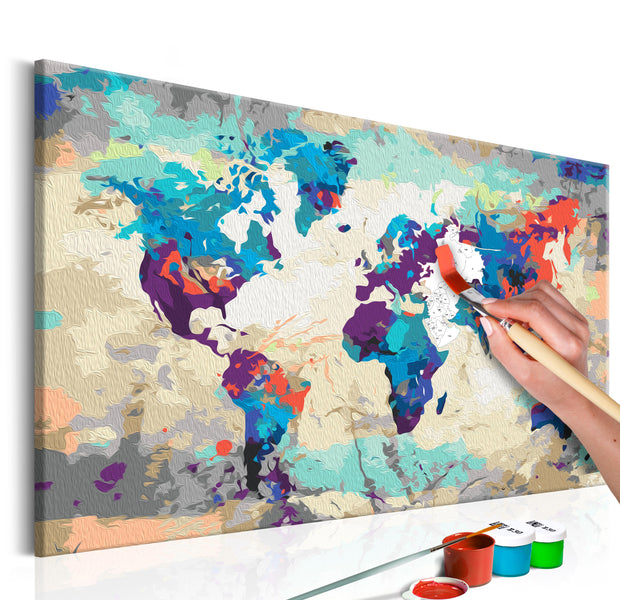Paint By Numbers Kit - World Map Blue & Red