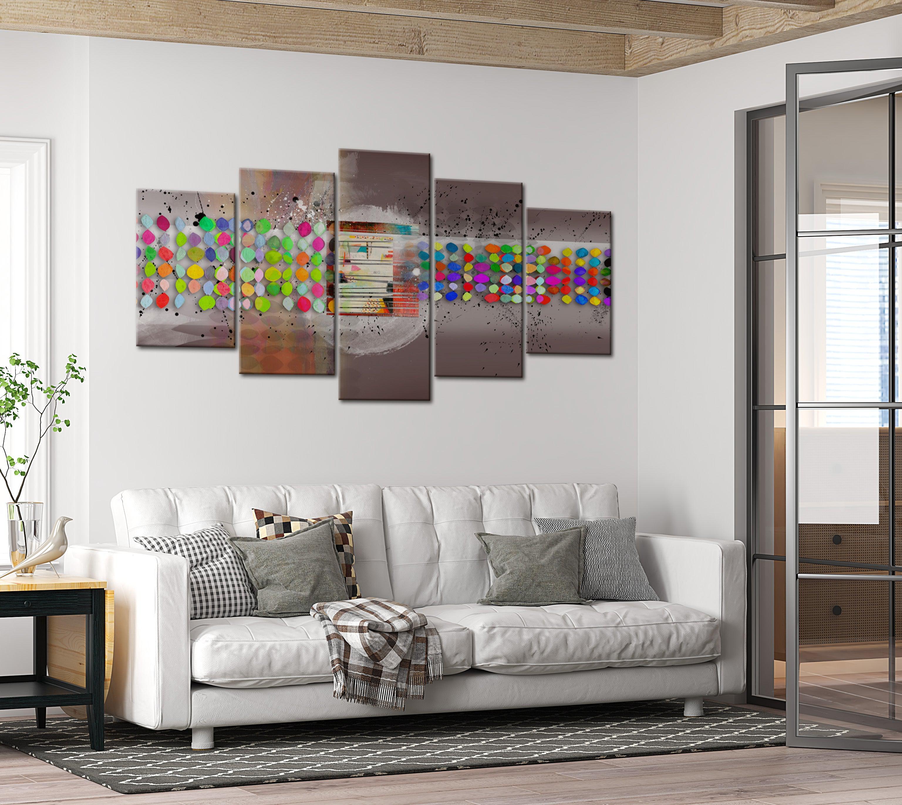 Abstract Canvas Wall Art - Abstract Polka Dots - 5 Pieces