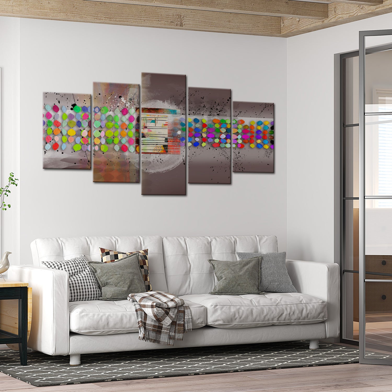 Abstract Canvas Wall Art - Abstract Polka Dots - 5 Pieces