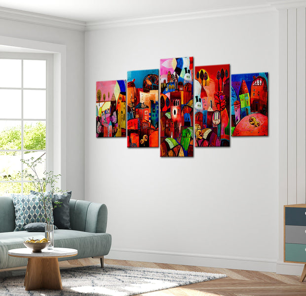 Abstract Canvas Wall Art - City In My Dreams - 5 Pieces