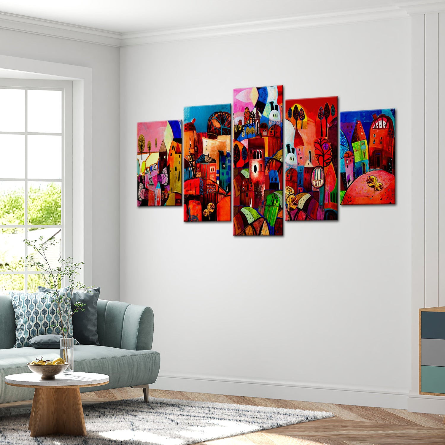 Abstract Canvas Wall Art - City In My Dreams - 5 Pieces
