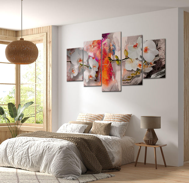 Abstract Canvas Wall Art - Colorful Orchids - 5 Pieces