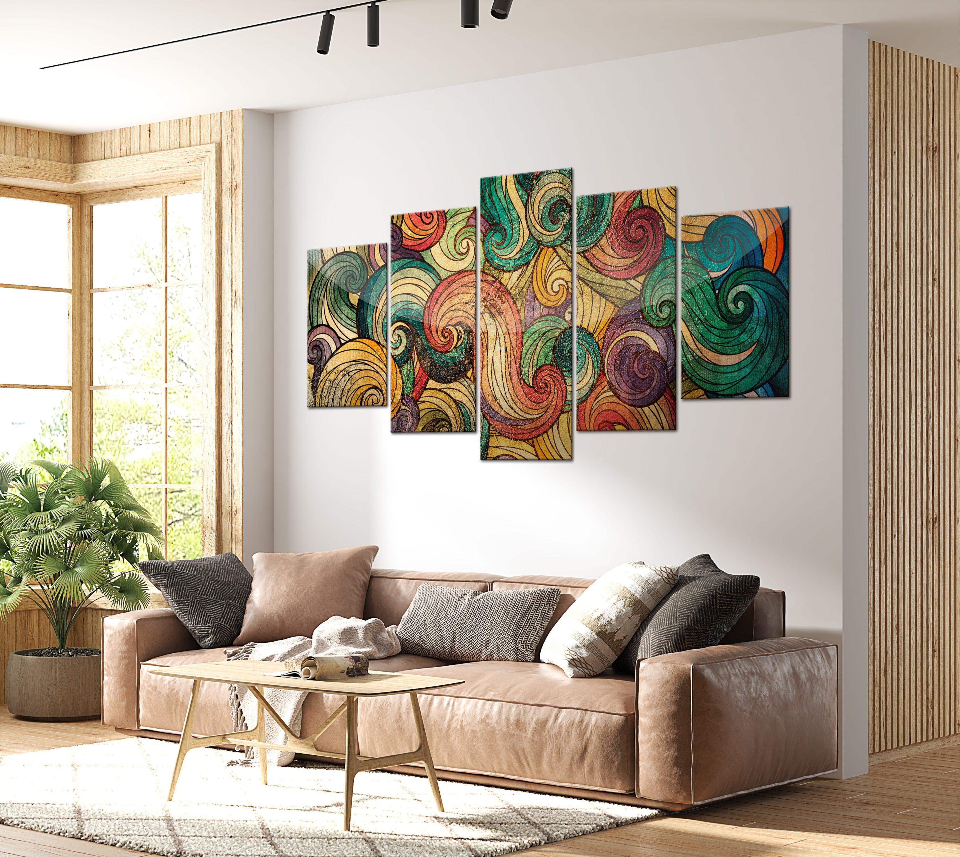 Abstract Canvas Wall Art - Colourful Waves - 5 Pieces