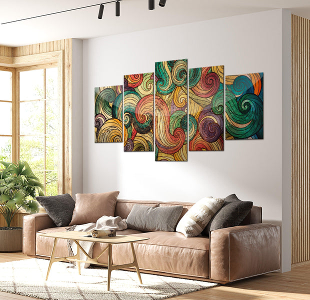 Abstract Canvas Wall Art - Colourful Waves - 5 Pieces