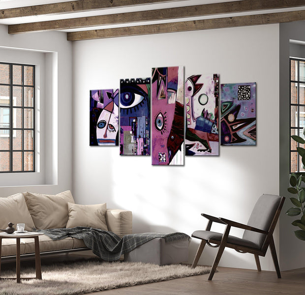 Abstract Canvas Wall Art - Funny Faces - 5 Pieces