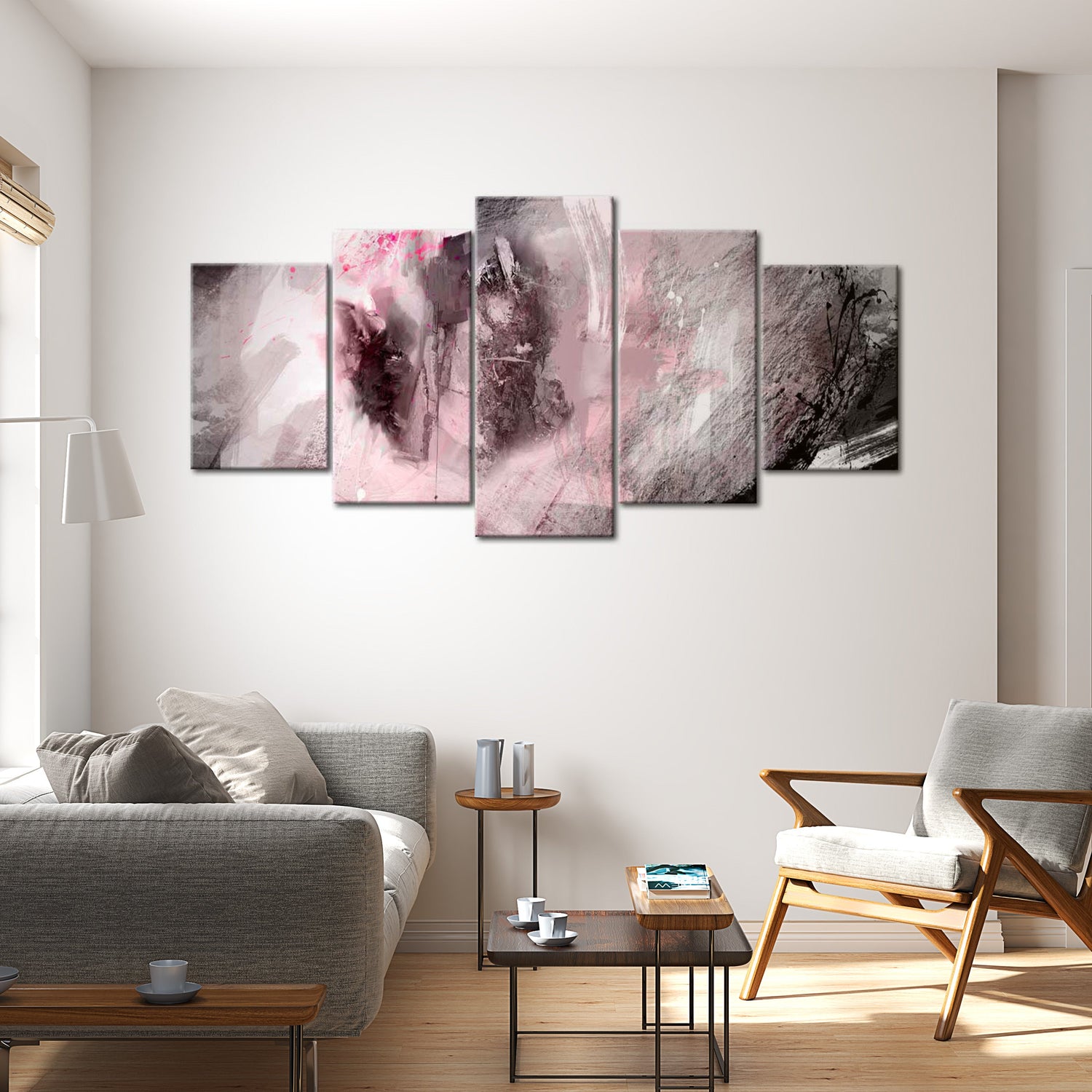 Abstract Canvas Wall Art - Pink Depth - 5 Pieces
