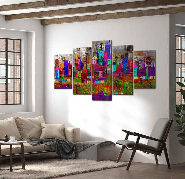 Abstract Canvas Wall Art - The City Of Expression - 5 Pieces