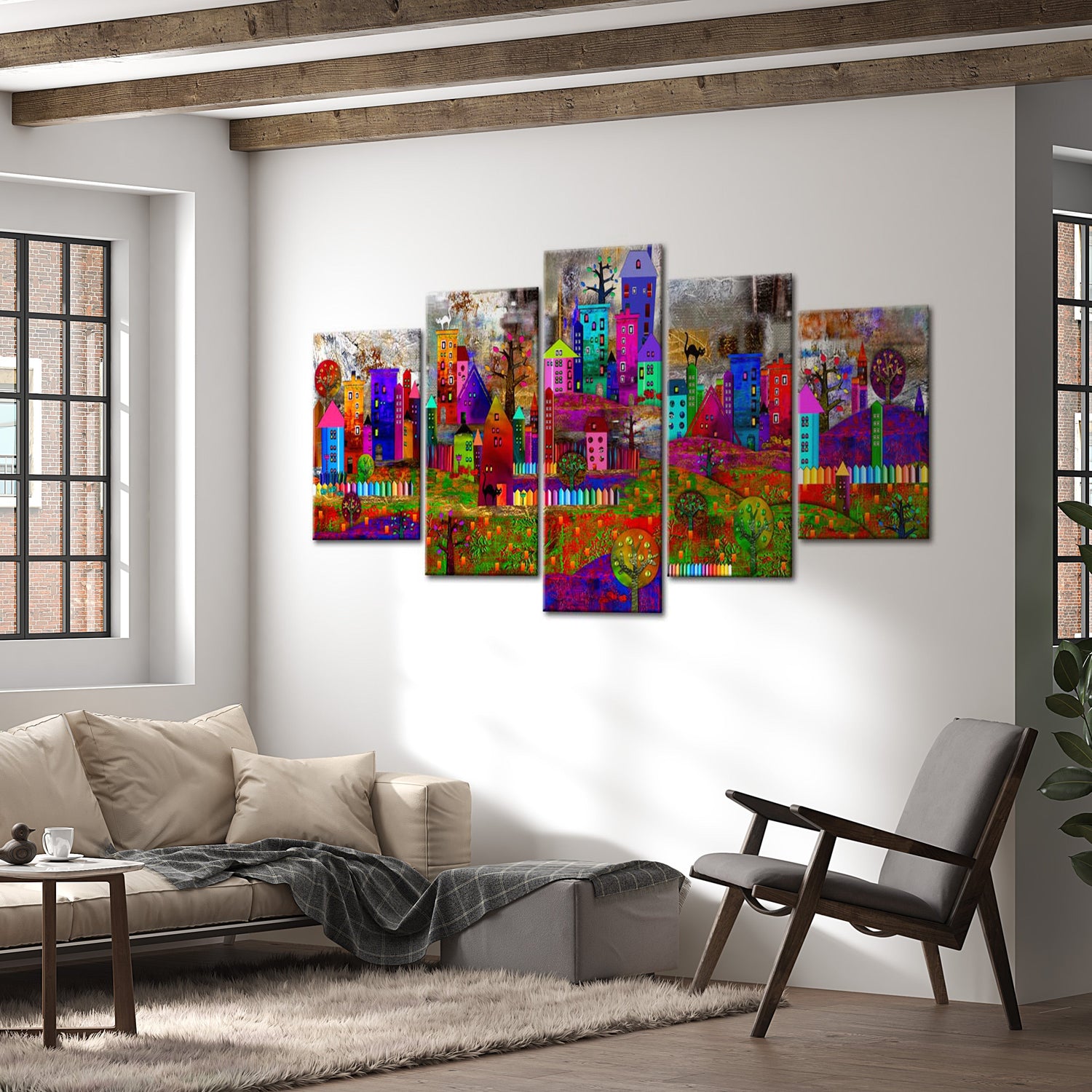 Abstract Canvas Wall Art - The City Of Expression - 5 Pieces