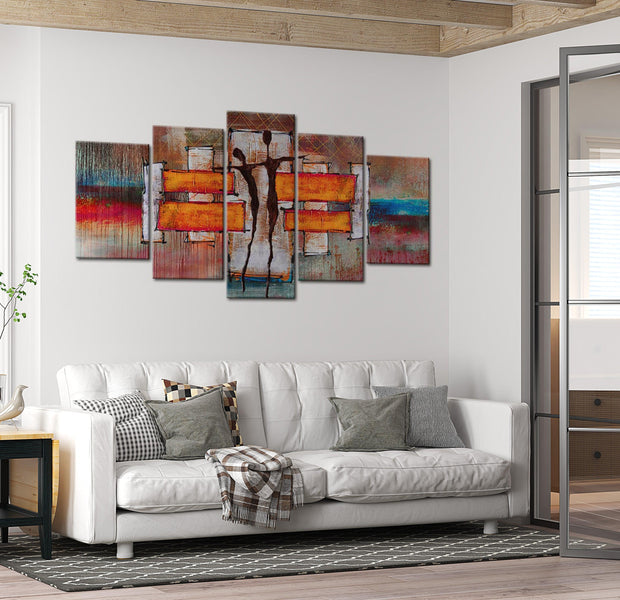 Abstract Canvas Wall Art - The Land Of Dance - 5 Pieces