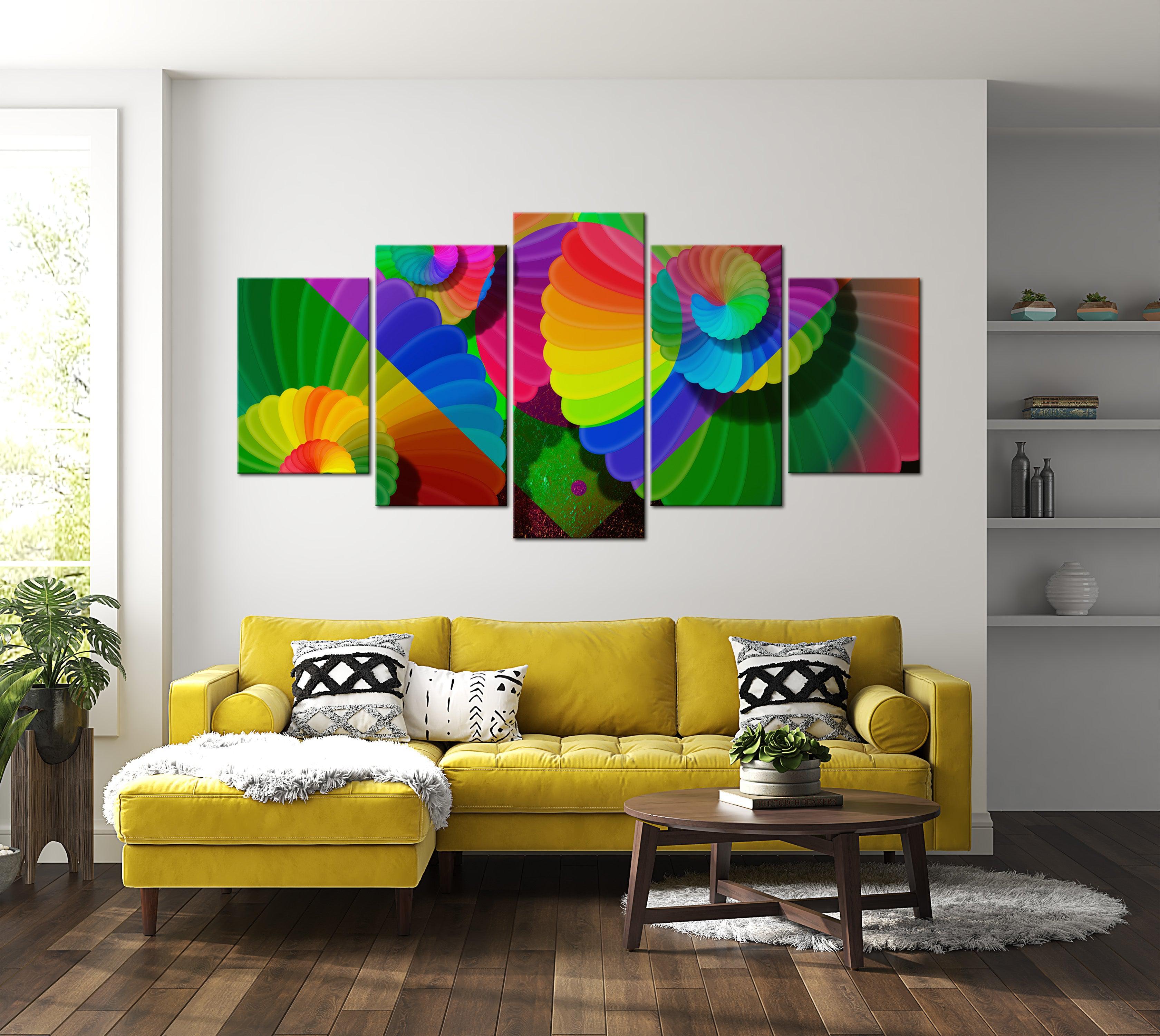 Abstract Canvas Wall Art - Twisted Colours - 5 Pieces