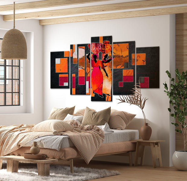 Abstract Canvas Wall Art - Women Carrying Water - 5 Pieces