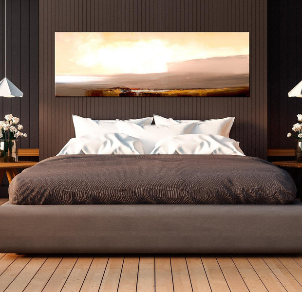 Abstract Canvas Wall Art - Beginning Of The End Beige Narrow