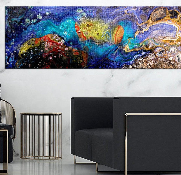 Abstract Canvas Wall Art - Bottom Of The Ocean Narrow