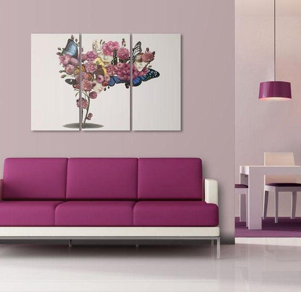 Abstract Canvas Wall Art - Butterflies, Flowers And Carnival
