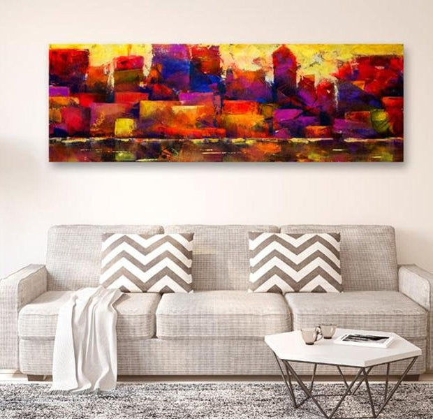 Abstract Canvas Wall Art - Colourful City Skyline