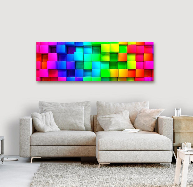 Abstract Canvas Wall Art - Colourful Cubes Narrow