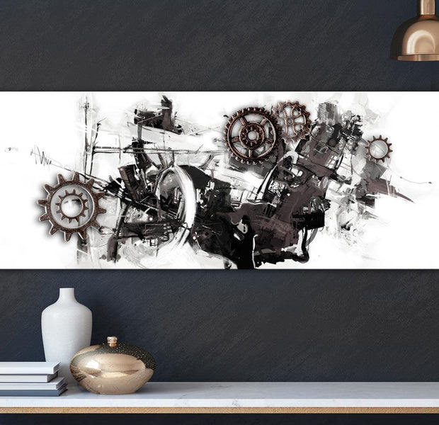 Abstract Canvas Wall Art - Complicated Machine Narrow