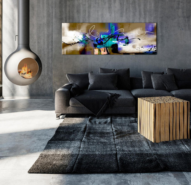 Abstract Canvas Wall Art - Crazy Serpentines Brown Narrow