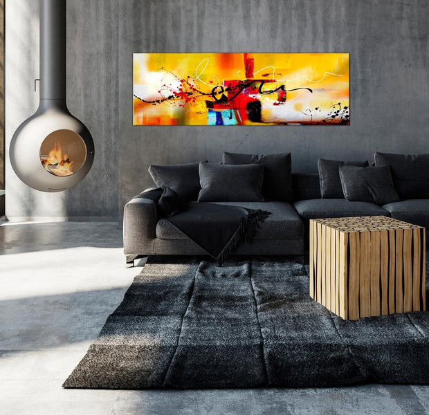 Abstract Canvas Wall Art - Crazy Serpentines Orange Narrow