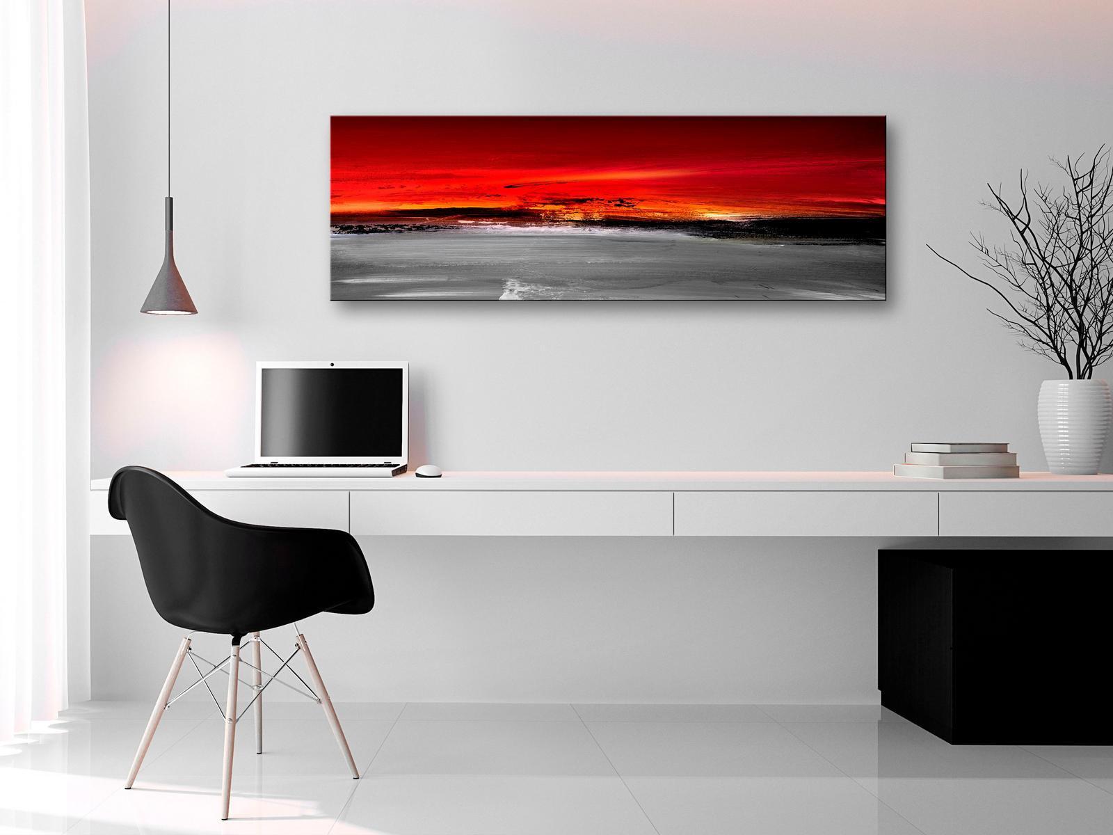 Abstract Canvas Wall Art - Crimson Landscape Narrow