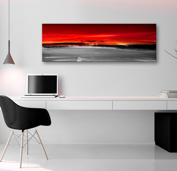 Abstract Canvas Wall Art - Crimson Landscape Narrow
