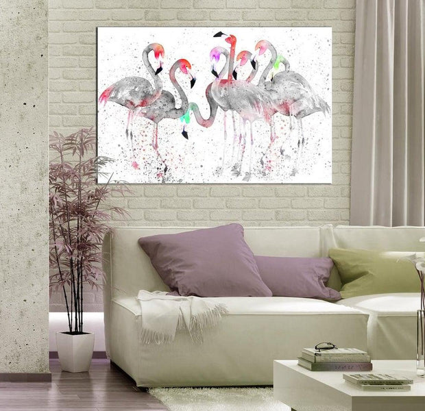 Stretched Canvas Wall Art - Flamingoes Dance
