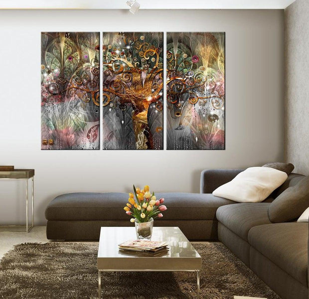 Abstract Canvas Wall Art - Golden Tree 3 Piece
