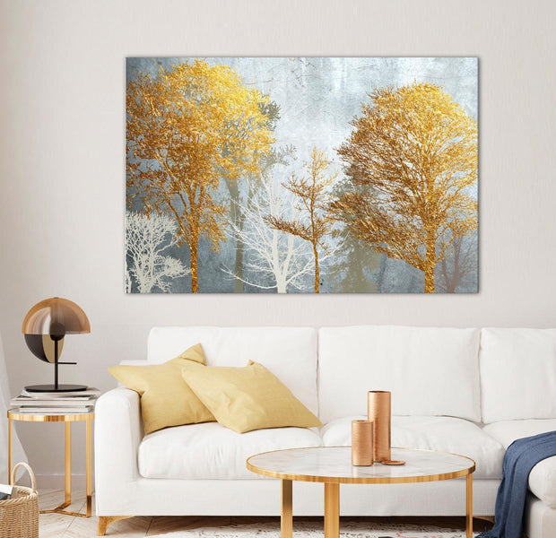 Abstract Canvas Wall Art - Hoarfrost And Gold Wide
