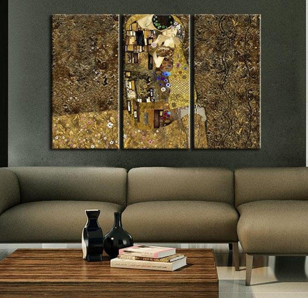Abstract Canvas Wall Art - Klimt Inspiration - Kiss